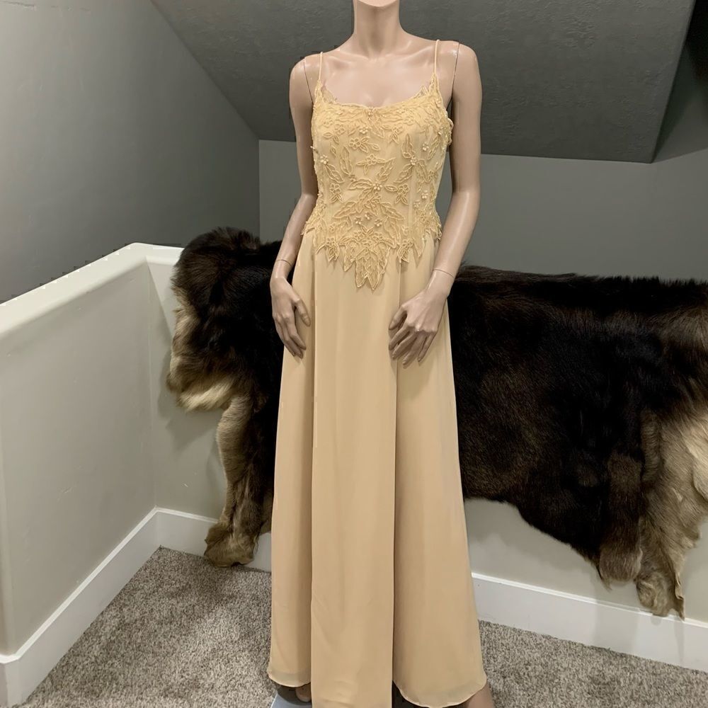 Vintage Style Embroidered & Crystal Beaded Evening Dress